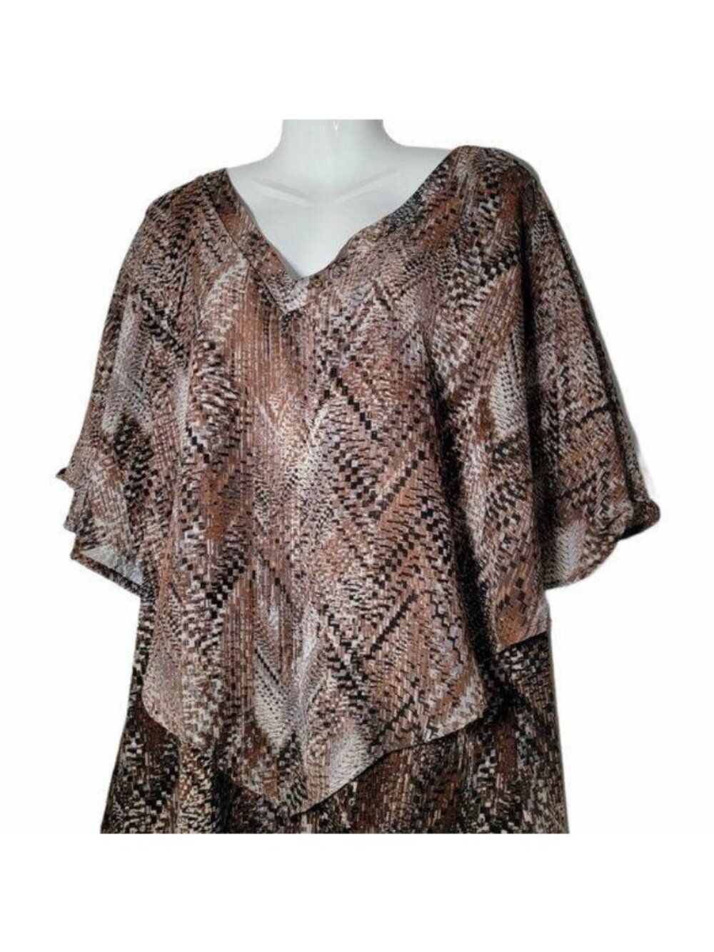 NY Collection Womens Brown V Neck Blouse Top Sz XL
